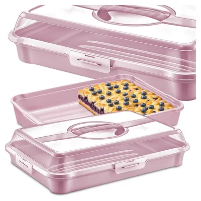 Zdjęcie produktu dla Kuketo | Pudełko na ciasto XL 43 x 29,5 x 10 cm z pokrywką i uchwytem - pudełko transportowe na ciasta, torty i ciastka - wolne od BPA, wytrzymałe i stylowe