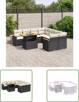 Produktbild von The Living Store 9-tlg. Garten-Sofagarnitur mit Kissen Schwarz Poly Rattan