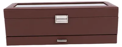 Image de Coffret à montres pour homme, cuir, 6 compartiments, vitrine à 2 niveaux, collection de bijoux, rangement, marron
