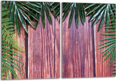 Produktbild von Herdabdeckplatten Set 2x40x52 cm Glaskeramikkochfeld Abdeckung Glas Spritzschutz, Holz Laub