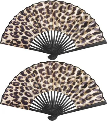 Produktbild von Handfächer 2 Stück Handfächer Faltbare Fächer Stoff Taschenfächer Leopard
