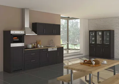 Produktbild von Küchenblock Rom 300 cm im Landhaus Stil grau matt ohne Elektrogeräte