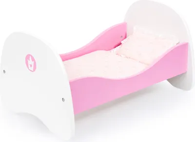 Produktbild von Bayer Design 54201AA Puppenbett aus Holz, mit Bettwäsche, Kissen und Bettdecke, rosa