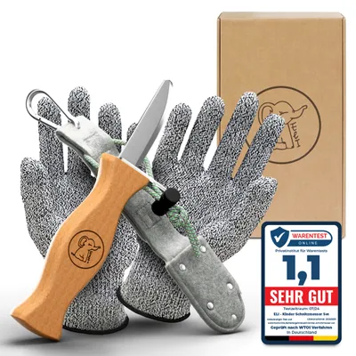 Produktbild von Eli® Schnitzmesser Kinder mit Filztasche ab 6 Jahre - Kindermesser Schnitzset inkl. schnittfeste Handschuhe - Kinderschnitzmesser - Schnitzwerkzeug