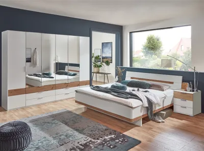 Produktbild von Schlafzimmer Set mit Drehtürenschrank, 4-teilig, GRANADA-43 in weiß mit Artisan Eiche Nb.