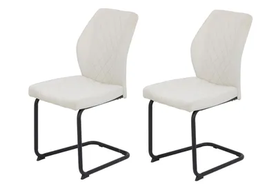 Produktbild von Hela Tische, 2er Set Freischwinger Oslo Bezug Samt Beige, Rundrohr Gestell Schwarz, Lehne mit Rautensteppung, ergonomischer Rücken, 140kg belastbar