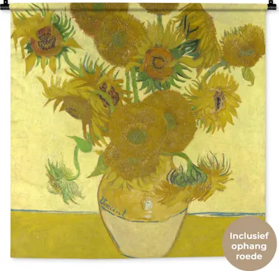 Produktbild von MuchoWow® Wandteppich Wandbehang Sonnenblumen - Vincent van Gogh 90x90 cm Tapisserie Dekoration Wandtuch - Wandaufhänger