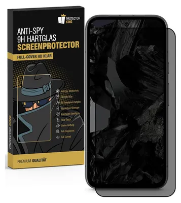 A product box for a screen protector is shown next to a smartphone with the screen protector applied.