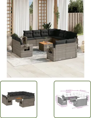 Produktbild von The Living Store 12-tlg. Garten-Sofagarnitur mit Kissen Grau Poly Rattan