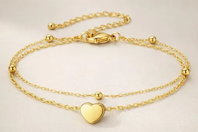 Produktbild von Lundholm Armband Damen Vergoldet Uppsala – Edelstahl PVD Gold Jewellery – Doppellagig Herzanhänger my – Hypoallergen  Wasserfest