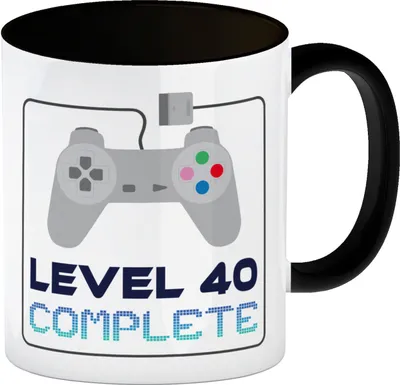 Produktbild von 40. Geburtstag Kaffeebecher Schwarz mit lustigem Spruch: Level 40