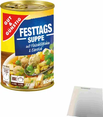 Produktbild von G&G Festtagssuppe mit Fleischklößchen und Eierstich (400ml Dose) + usy Block