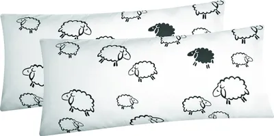 Produktbild von Baumwoll Renforcé Kissenbezug - 2er Set in 40x80cm - Schafe Lämmer - Kopfkissen-Bezug, Kissenhülle, Dekokissenbezug aus 100% Baumwolle (Schafe Weiß/Schwarz 99/2)