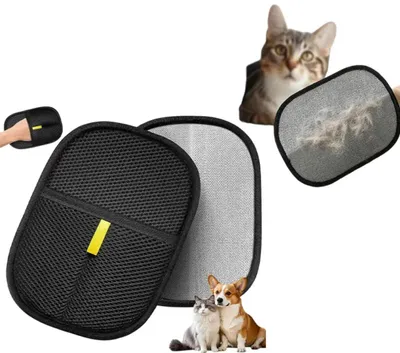 Immagine prodotto di Set da 2 guanti per rimuovere i peli di animali domestici con spazzola massaggiante per cani e gatti, lavabili