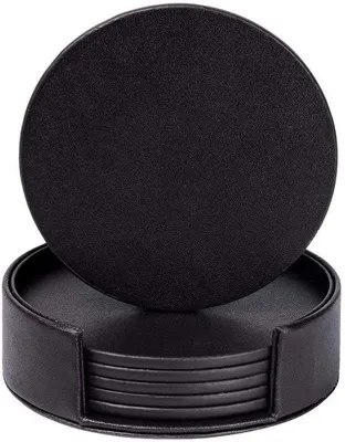 Image de Lot de dessous de verre en cuir noir pour verres ronds
