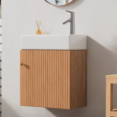 Immagine prodotto di Mobili da bagno Lavabo con mobiletto 46 cm , Mobiletto pensile , Mobili per il bagno degli ospiti, Legno naturale