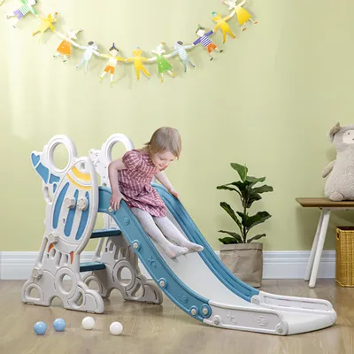 Produktbild von Kinderrutsche Raketen-Design, Rutsche für Kleinkinder 1,5–3 Jahre, Indoor Rutsche, Blau | 157 x 46,5 x 80 cm | rutschfeste Stufen | 4,5 kg