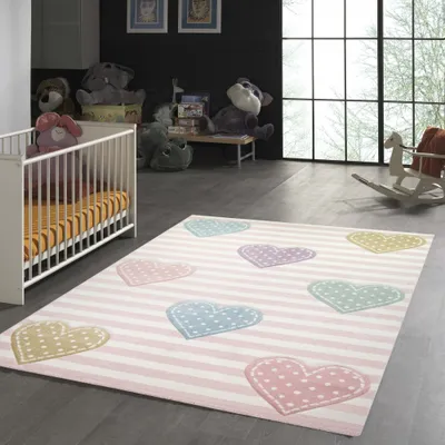 Produktbild von Kinderteppich Sterne Kinderzimmerteppich Mädchen in rosa creme grau Größe - 200 x 290 cm