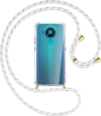 Produktbild von Handykette Backcover-Schutzhülle mit Band (Metall goldfarben) für Nokia 3.4 - weiß/grau