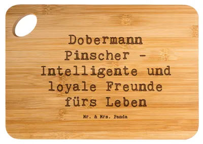 Produktbild von Mr. & Mrs. Panda Holzbrett Spruch Dobermann Pinscher Freund - Transparent - Geschenk, Hund, Hunderasse, treue Begleiter, Arbeitshunde, Schneidebrett, Brett, schneidbrett