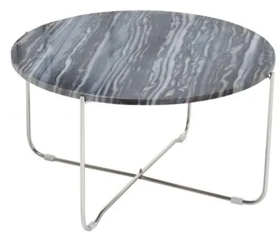 Produktbild von Casa Padrino Designer Beistelltisch mit Marmorplatte Ø 60 cm  Grau / Silber H. 33 cm - Unikat