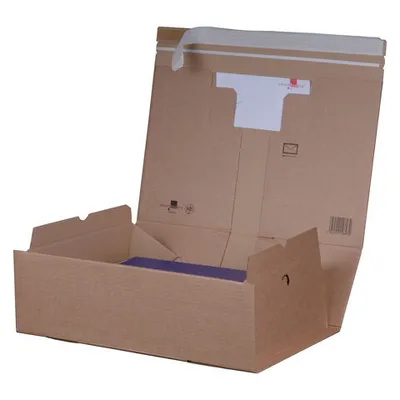 Produktbild von 50x Versandkarton 215x155x40mm PACKBOX mit Selbstklebeverschluss & Aufreißfaden braun für A5+