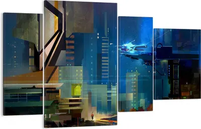 Produktbild von Bild auf Leinwand - Leinwandbild - Fantasie Stadt - 120x70cm - Wand Bild - Wanddeko - Wandbilder - Leinwanddruck - Bilder - Kunstdruck - Wanddekoration - Leinwand bilder - Wandkunst - DL120x70-3890