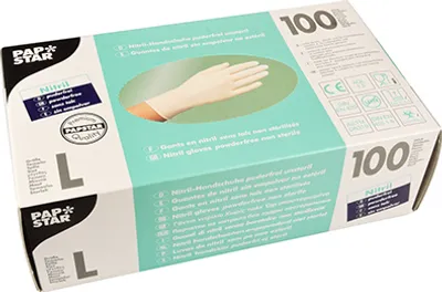 Produktbild von 100 Papstar Handschuhe, Nitril puderfrei weiss Größe L 12240