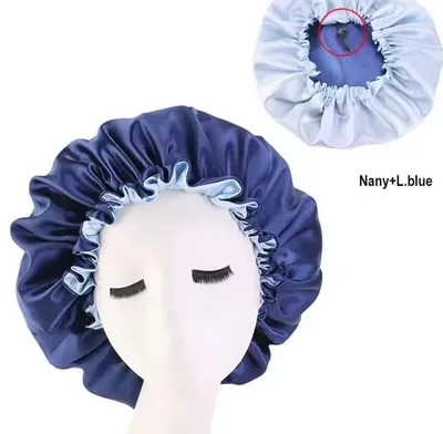 Produktbild von Doppelseitige Satin-Schlafmütze, zweilagig und verstellbar – ideal für die Nacht, perfekt für lockiges und welliges Haar, Haarstyling-Accessoire