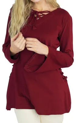 Productafbeelding van Middeleeuwse Blouse Lea - Kap en Vetersluiting - Rood