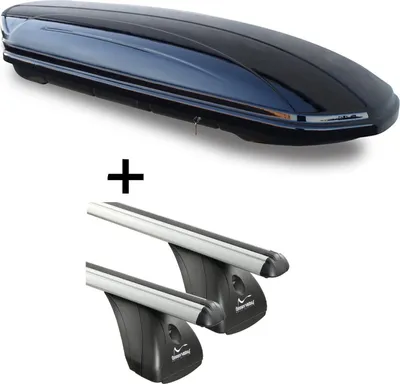 Produktbild von Dachbox VDPMAA460 460Ltr schwarz glänzend abschließbar + Aluminium Dachträger Aurilis VDP für für Hyundai i20 II Schrägheck (5Türer) ab 2015