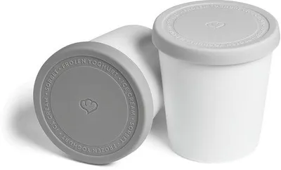 Obrázek produktu pro Sada dvou nádob na led, objem 1 litr – silikonové víko bez BPA (světle šedá/tmavě šedá), plast, rozměry 13,5 x 12,1 cm, vhodné do myčky