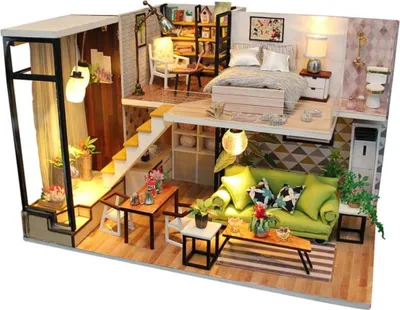 Image de Habarri | Maison Miniature - DIY Maison de Poupées - Maison en Bois avec Meubles et éclairage LED - Cadeau pour Enfants - La Simplicité Scandinave