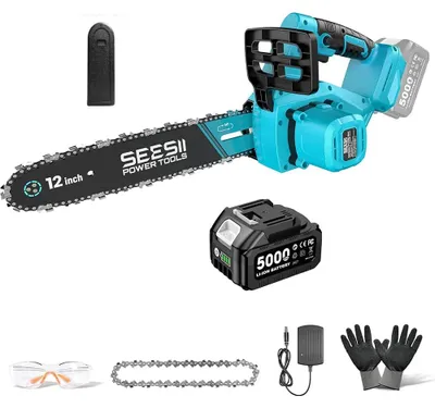 Obrázok produktu pre Elektrická reťazová píla - akumulátorová reťazová píla - 1200 W - bezuhlíkový motor - 30 cm pílový reťaz - 18 V - 1 x 5,0 Ah batéria