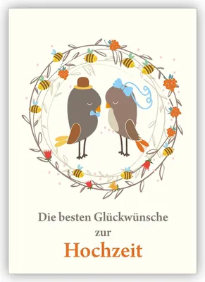 Produktbild von Süße Hochzeitskarte mit Vogel Brautpaar: Die besten Glückwünsche zur Hochzeit