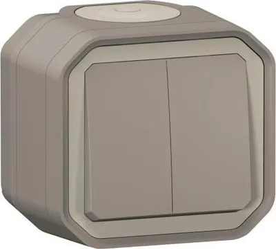 Produktbild von Legrand PLEXO New Feuchtraum Aufputz Serienschalter, IP55 2 Betätigungswippen, Steckklemmen grau, 069714L