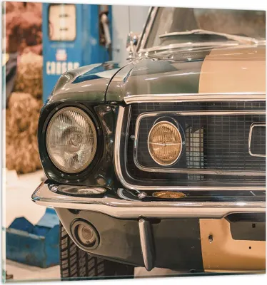 Produktbild von Bilder auf glas - Einteilig - Abdeckung Ford Mustang - 70x70cm - Glasbilder - Wandbilder - Bilder - zum Aufhängen bereit - Wanddekoration aus Glas - Glas Bilder - Wandbild auf Glas - GAC70x70-4480