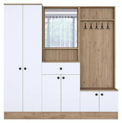 Image de Meuble dentrée Vestiaire en Bois MDF blanc et noyer - L 179,4 × P 37,5 × H 182,8 cm