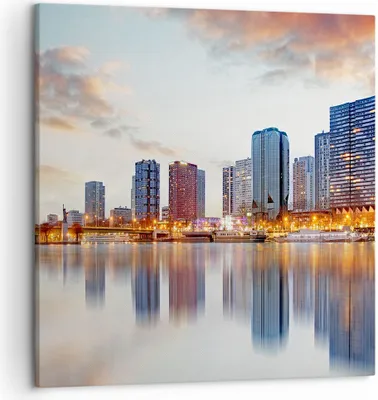 Produktbild von Bild auf Leinwand - Leinwandbild - Fluss Wolkenkratzer Ansicht Eiffle - 50x50cm - Wand Bild - Wanddeko - Leinwanddruck - Bilder - Kunstdruck - Leinwand bilder - Wandkunst - AC50x50-2831