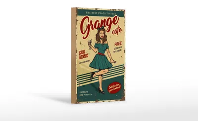 Produktbild von Holzschild Retro 12x18cm Pinup Grange cafe life music