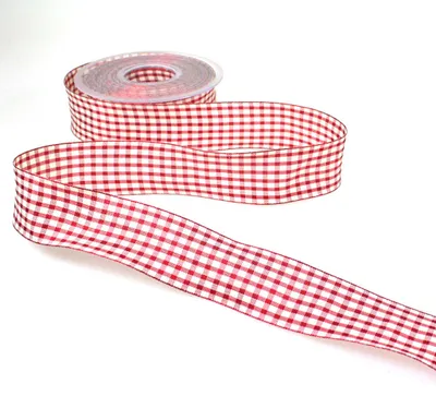 Produktbild von 25m Dekoband kariert 40mm Antennenband Schleifenband Geschenkband Band Karo, Farbe:bordeaux