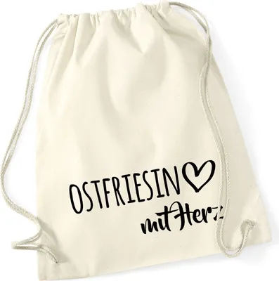 Produktbild von Huuraa Turnbeutel Ostfriesin mit Herz 12 Liter Natural Baumwolle Rucksack Geschenkidee
