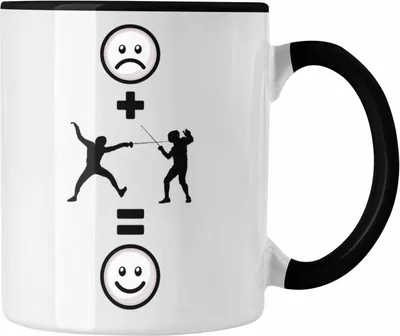 Produktbild von Trendation - Fechten Tasse Geschenk für Fechter  :( + fechten = :) Lustige Geschenkidee Geburtstag (Schwarz)
