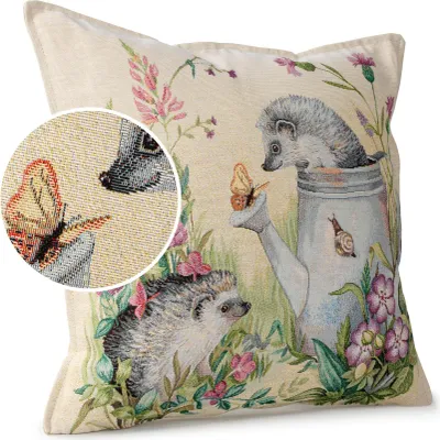 Produktbild von Dekokissen 45x45cm Kissenhülle mit Reißverschluss Sofakissen ohne Füllung Igelpaar Gobelin bunt