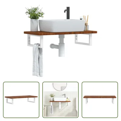 Obrázok produktu pre The Living Store Umývadlová doska s konzolou z ocele a masívneho dubového dreva