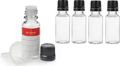 Obrázok produktu pre 5x 20 ml PET fľaša s kvapkadlom (G18) a miniatúrnym lievikom