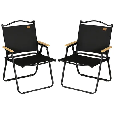 Produktbild von Campingstühle 2er-Set Strandstuhl Faltbar Stahl Holzoptik Schwarz