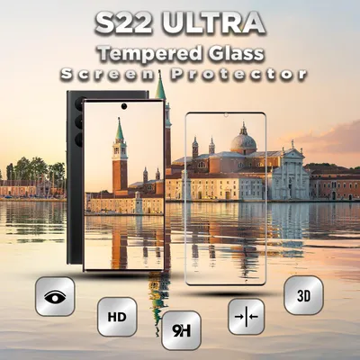Obrázek produktu pro 1-balení Samsung S22 Ultra Ochranné sklo na displej - Tvrzené sklo 9H - Super kvalita 3D