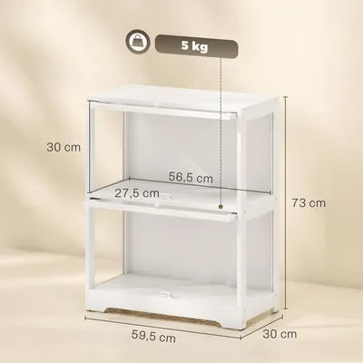 Produktbild von Zweistöckige Vitrine für Sammlungen mit Klapptüren aus Acryl für Figuren, 59,5 x 30 x 73 cm, weiß