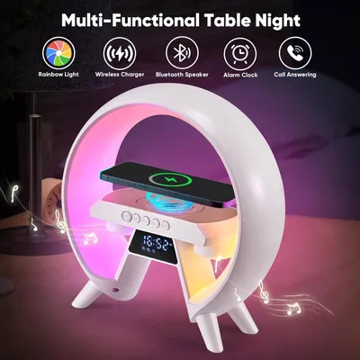 Produktbild von Multifunktionaler BT-Lautsprecher mit Wecker, 256 Lichtmodi, weißem Rauschen, Ladepad, 3D-Sound & Einschlafhilfe